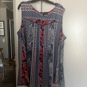 New Directions Blue and White Relaxed Tank Top